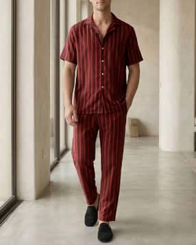 Shein Cuban Collar Striped Shirt & Pyjama Lounge Set-picture-53