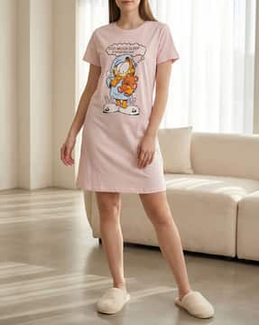 Shein Shein Women Short Sleeve Garfield Print Mini Nightshirt