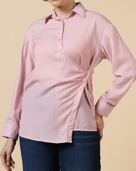 Product image of
                        Shein Shein Drop Shoulder Spread Collar Wrap
                        Style Striped Shirt