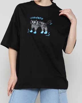 Shein Shein Women Drop Shoulder Graphic Chest Print Crew Tshirt