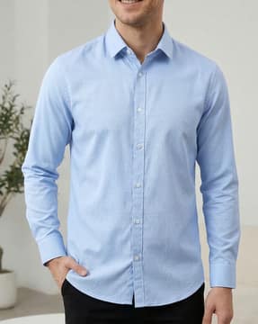 Shein Shein Men Work Spread Collar Full Sleeve Curved Hem Shirt