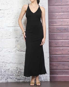 chinese dress ladies SHEIN Essnce Women's Solid Color Mesh Patchwork Asymmetrical Collar Lo |  Dress main image 1