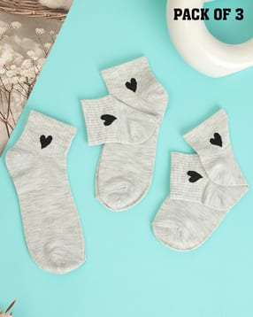 Shein Women 3 Pairs Of Heart Print Everyday Socks-picture-30
