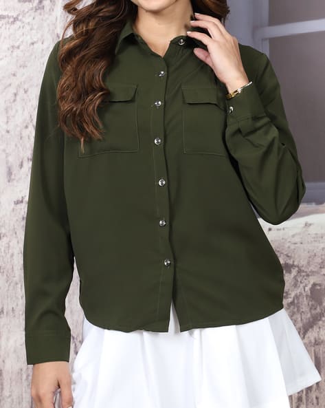 Product image of
                        Shein Shein Spread Collar Full Sleeve Chest
                        Pocket Shirt