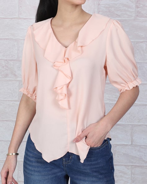 Product image of
                        Shein Shein Puff Sleeve Ruffled Detail
                        Asymmetric Hem Top