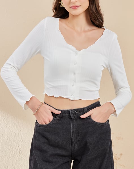 Product image of
                        Shein Shein Full Sleeve Curled Hem Self-Designed
                        Crop Top