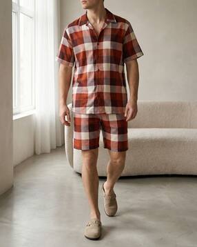 Shein Short Sleeves Checked Shirt & Shorts Lounge Set-picture-50