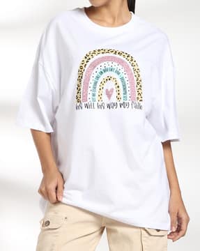 Shein Shein Women Drop Shoulder Graphic Chest Print Crew Tshirt