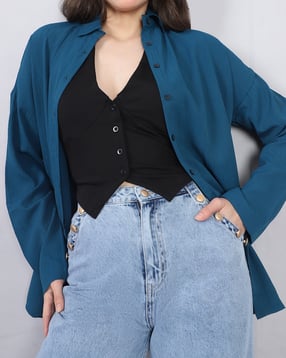 Shein Spread Collar Drop Shoulder Textured Long Shirt-picture-35