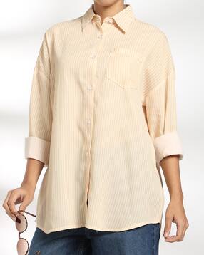 Shein Drop Shoulder Striped Long Shirt With Pocket-picture-19