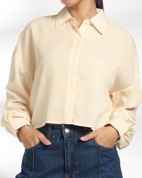 Shein Drop Shoulder Striped Spread Collar Short Shirt-picture-39