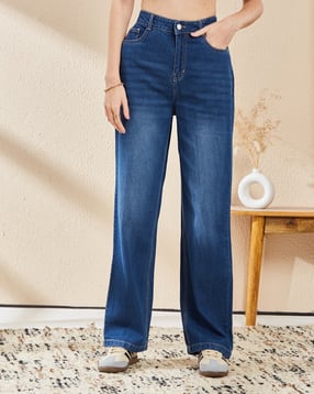 Shein Full Length Fly With Button Closure Mid Wash Jeans-picture-32