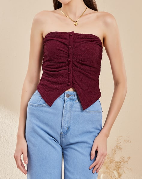 Product image of
                        Shein Shein Strapless Handkerchief Hem Textured
                        Tube Top