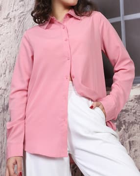 Shein Spread Collar Cuffed Sleeve Long Shirt-picture-10