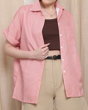 Shein Spread Collar Extended Sleeve Striped Shirt-picture-33