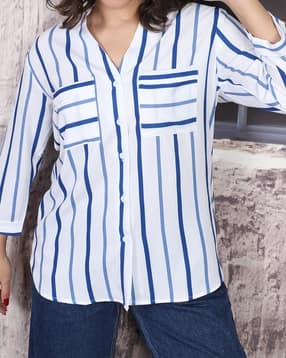 Shein Medium Length Curved Hem Stripes Shirt-picture-42
