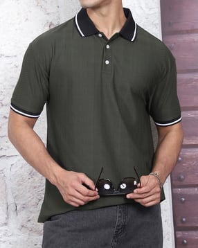 Shein Short Sleeve Self Design Buttoned Polo Tshirt-picture-36