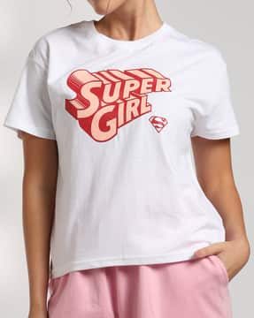 Shein Shein Women Short Sleeve Super Girl Print Crew Tshirt