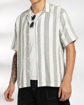 Shein Cuban Collar Short Sleeves Striped Shirt-picture-12
