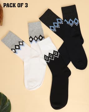 Shein Men Combo Of 3 Geometric Print Everyday Mid Calf Socks-picture-35