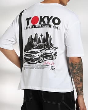 Shein Shein Men Short Sleeve Graphic Back Print Crew Tshirt