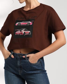 Shein Short Sleeve Graphic Chest Print Crop Crew Tshirt-picture-11