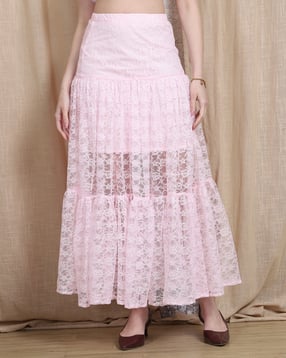 Shein High Waist Floral Lace Midi Flared Skirt With Side Zip-picture-21