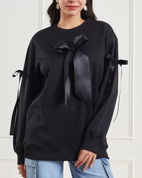 Shein Drop Shoulder Bow Detail Crew Sweatshirt-picture-34