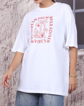 Shein Shein Women Drop Shoulder Graphic Chest Print Crew Tshirt