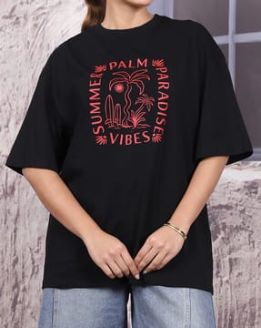 Shein Shein Women Drop Shoulder Graphic Chest Print Crew Tshirt
