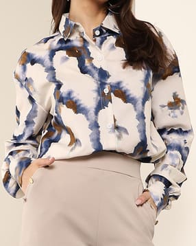 Shein Spread Collar Cuffed Sleeves Tie And Dye Shirt-picture-28