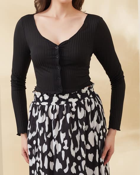 Product image of
                        Shein Shein Full Sleeve Curled Hem Self-Designed
                        Crop Top