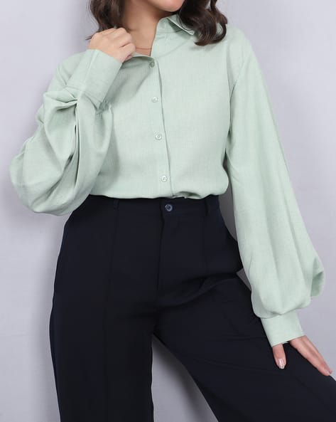 Buy Sage Green Shirts for Women by Shein Online | sheinindia.in Buy Sage Green Shirts for Women by Shein Online | sheinindia.in