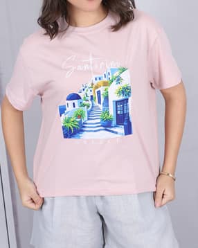 Shein Short Sleeve Graphic Front Print Crew Tshirt-picture-27