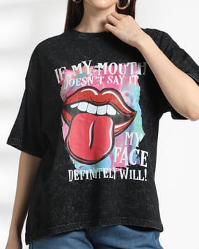 Shein Drop Shoulder Graphic Front Print Crew Tshirt-picture-10