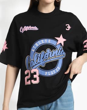 Shein Shein Women Drop Shoulder Typographic Front Print Crew Tshirt