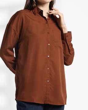 Shein Drop Shoulder Spread Collar Shirt with Chest Pocket-picture-14