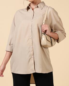 Shein Drop Shoulder Spread Collar Shirt with Chest Pocket-picture-47