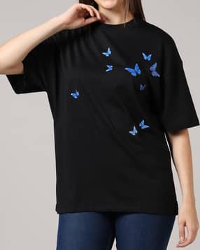 Shein Drop Shoulder Butterfly Placement Print Crew Tshirt-picture-34