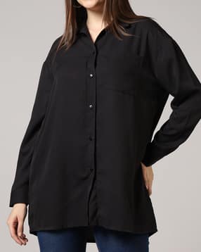 Shein Drop Shoulder Spread Collar Cuffed Sleeve Shirt-picture-33