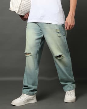 Shein Fly With Button Closure Distressed Mid Wash Jeans-picture-33