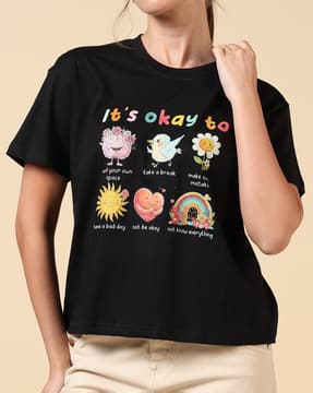 Shein Shein Women Short Sleeve Graphic Chest Print Crew Tshirt