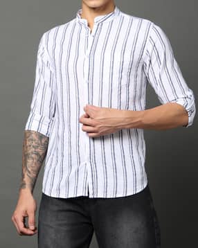 Shein Full Sleeve Mandarin Collar Striped Shirt-picture-51