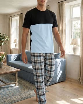 Shein Short Sleeve Colour Blocked Tshirt & Pyjama Sets-picture-46