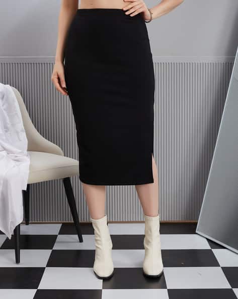Shein High Waist Ribbed Slit Midi Skirt