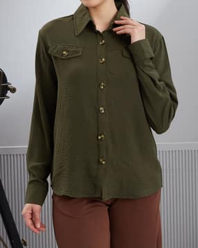 Shein Spread Collar Cuffed Sleeve Textured Shirt-picture-18
