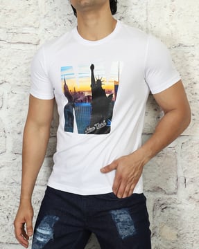 Shein Shein Men Short Sleeve Graphic Chest Print Crew Tshirt