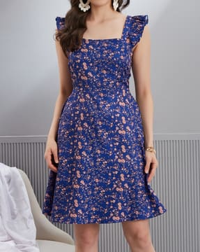 slim fit dress slacks SHEIN Floral Print Flare Sleeve Dress