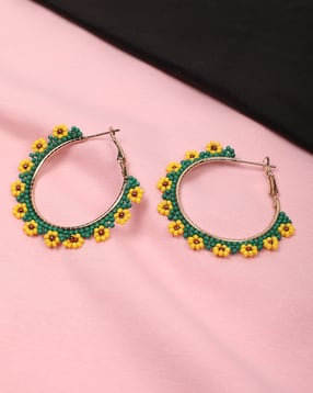 Shein Women Beaded Floral Detail Hoop Earrings-picture-30