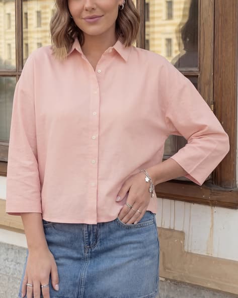 Product image of
                        Shein Shein Drop Shoulder Spread Collar High Low
                        Hem Shirt